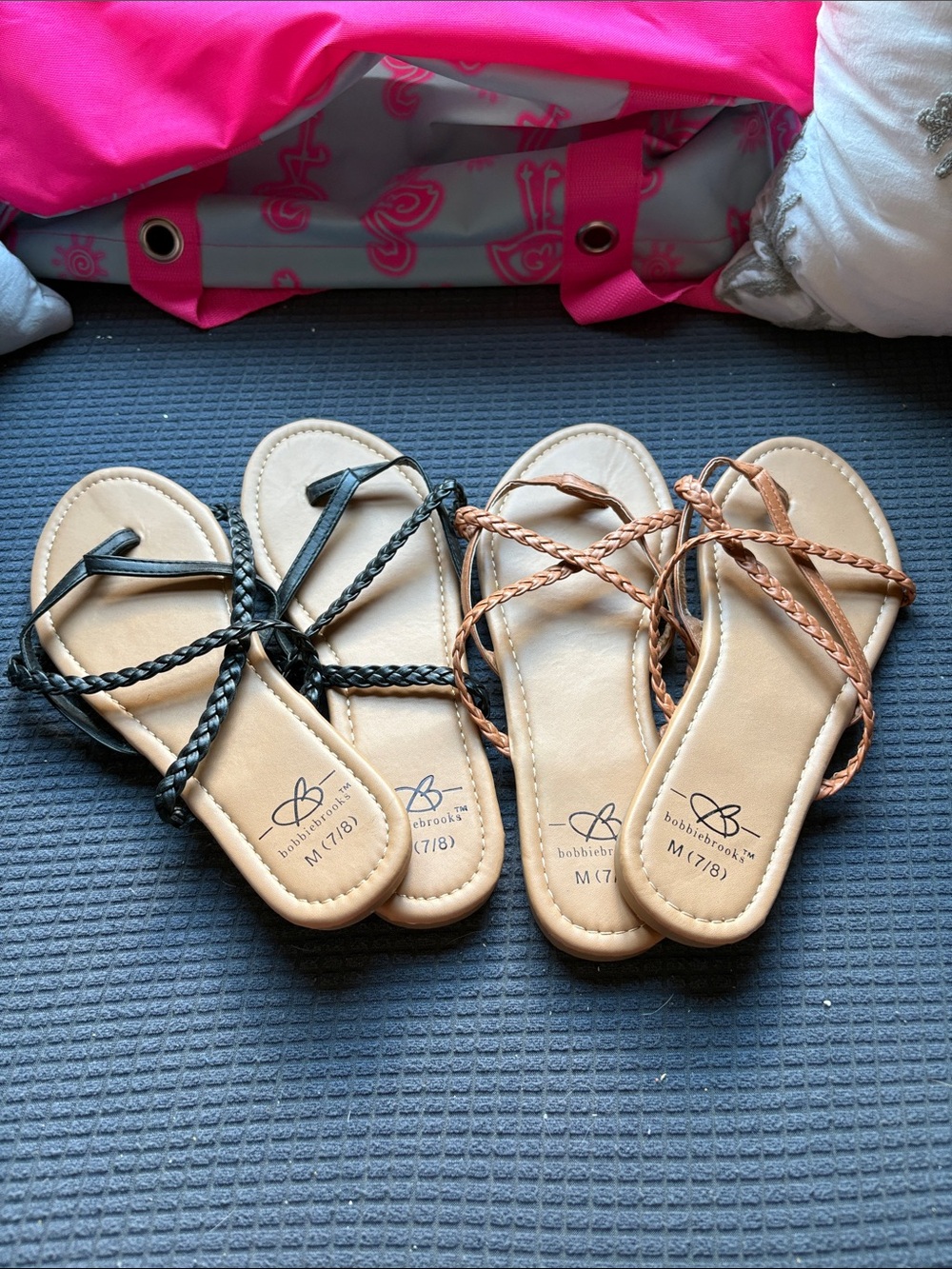 Bobbie Brooks Braided Strap Sandals in Black and Tan